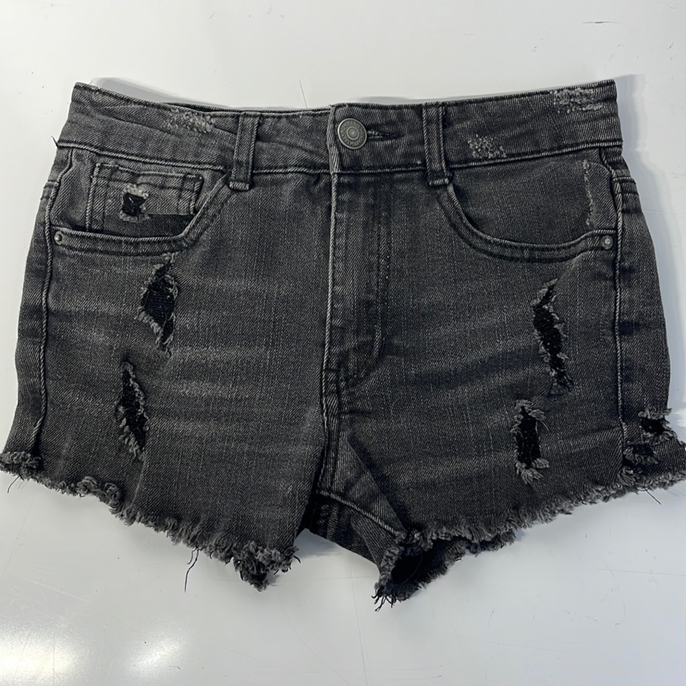 ALMOST FAMOUS Distressed Bottom Frayed Black Denim Shorts